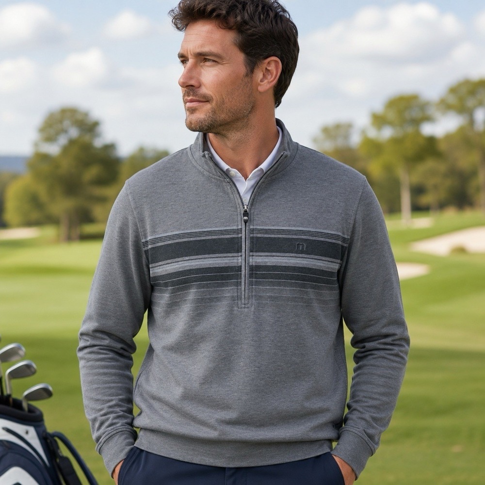 Travis Mathew‎ Quarter Zip Pullover Gray Stripes Athletic Golf Preppy Comfort M